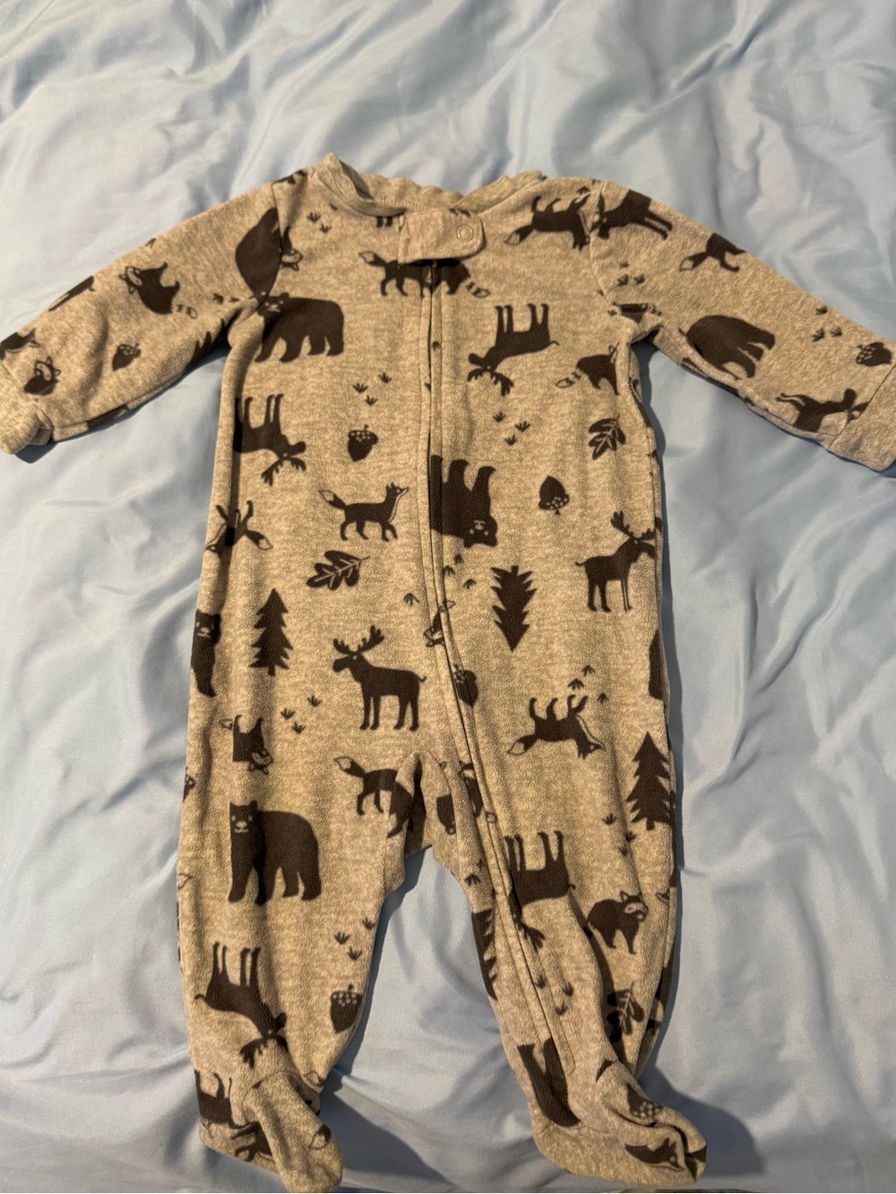 Carter's Gray Footed One-Piece with Dark Woodland Animals